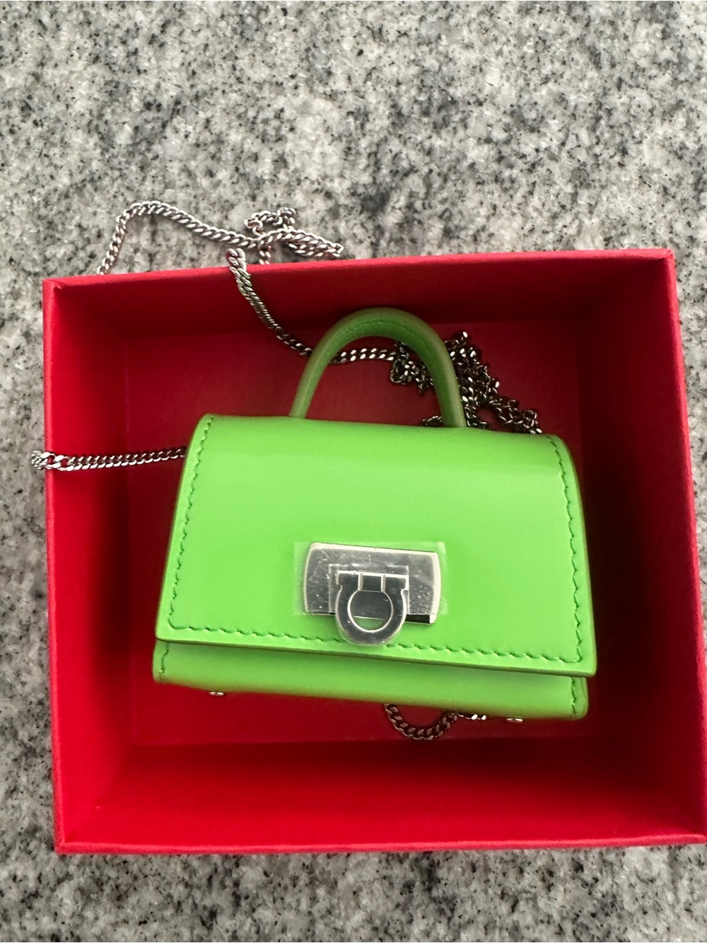 Salvatore Ferragamao Green Mini Top-Handle AirPod  Bag
